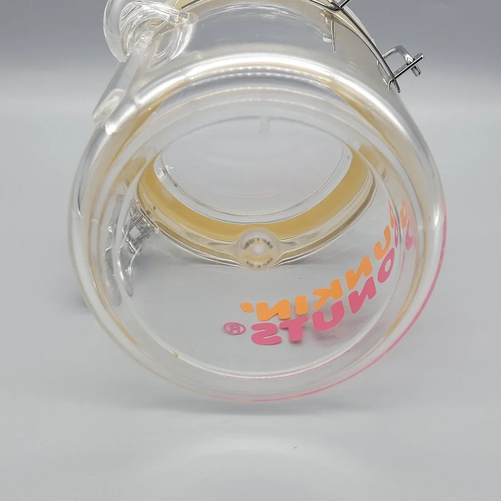Vintage Dunkin Donuts Clear‎ Coffee Canister w Scoop, Holder, Locking Lid